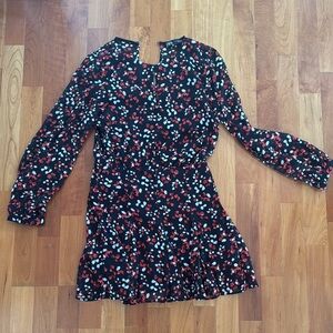 Zara Black and Red Floral Long Sleeve Dress